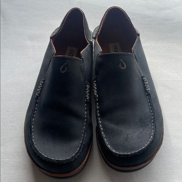Olukai Men's Black Leather Loafers Moloa Men’s size 9.5 - Picture 2 of 9